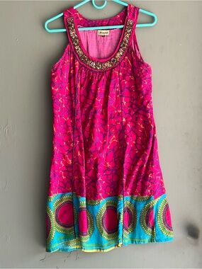 Caravan Fuchsia Beaded Neckline Tank Dress